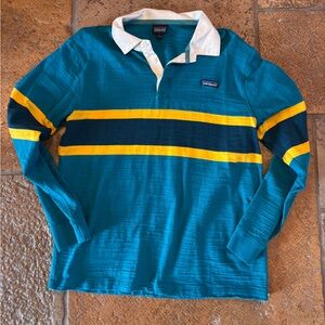 Patagonia Blue and Yellow Striped Rugby